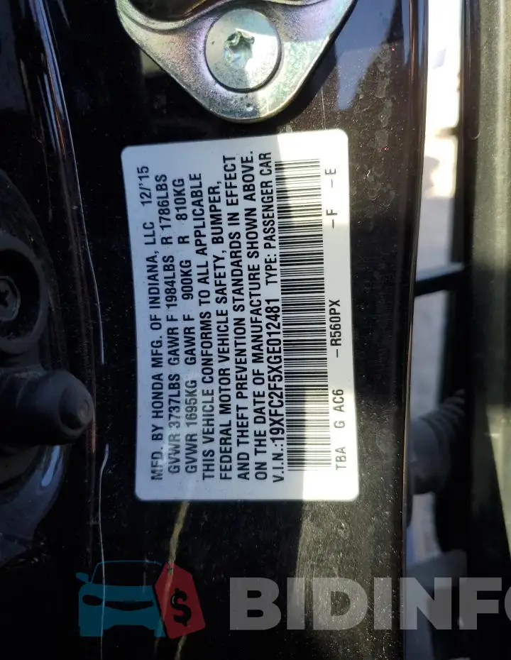19XFC2F5XGE012481 Photo# 12
