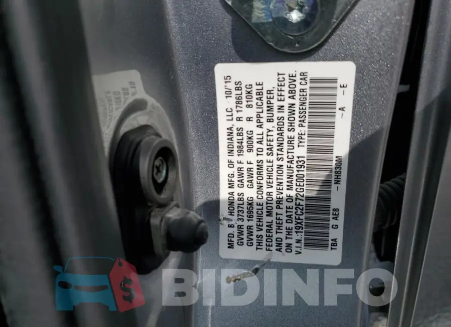 19XFC2F72GE001931 Photo# 12