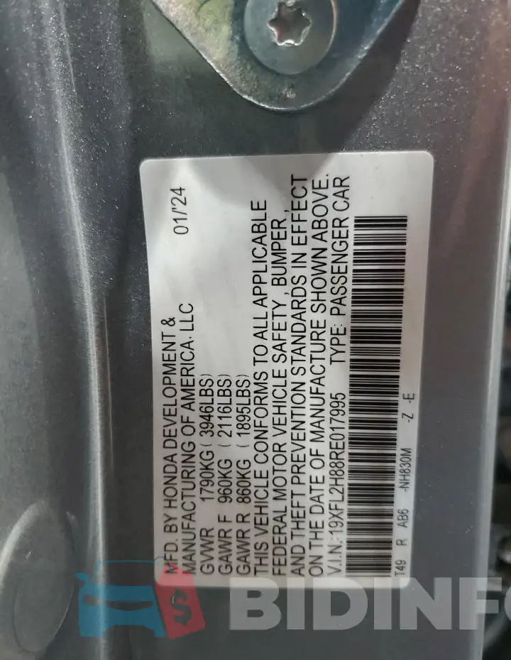 19XFL2H88RE017995 Photo# 12