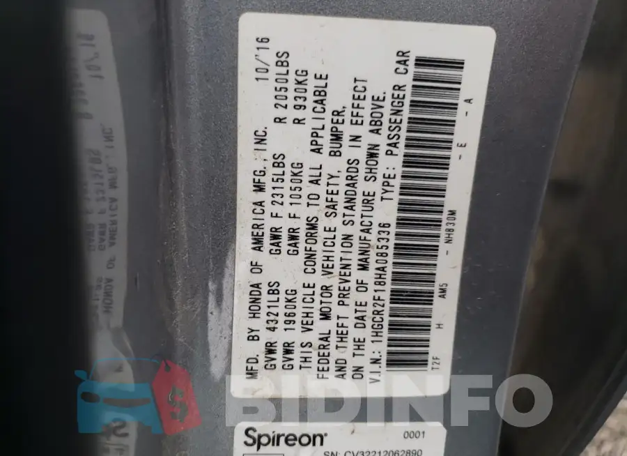 1HGCR2F18HA085336 Photo# 12