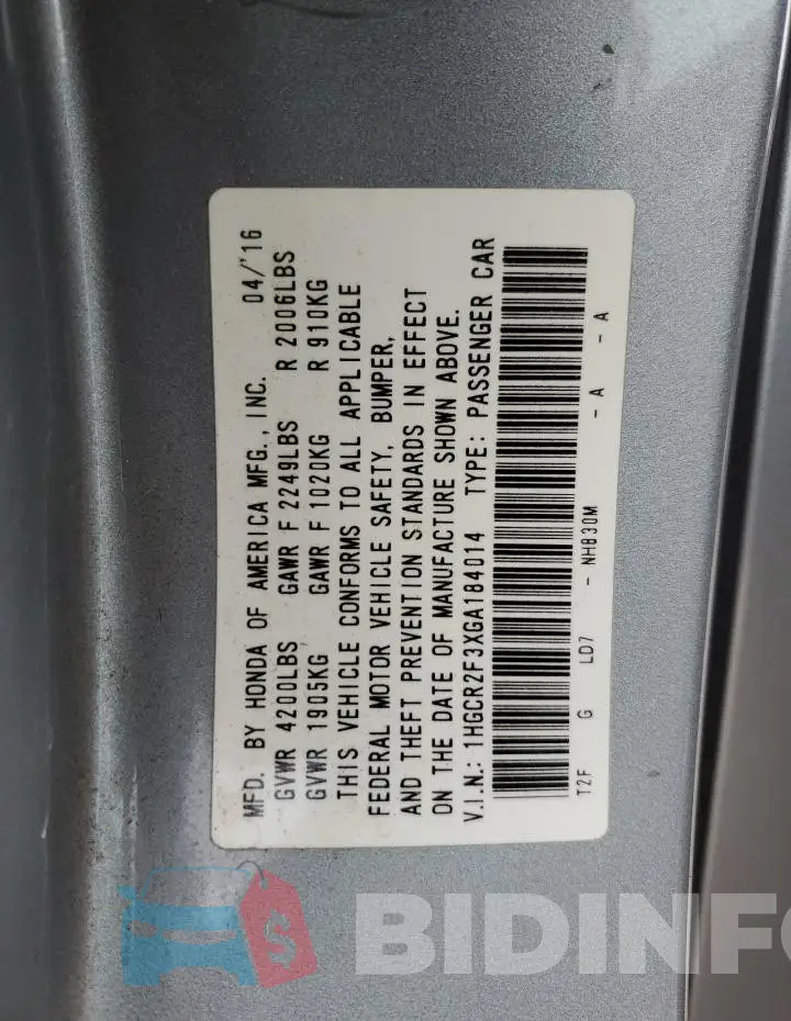 1HGCR2F3XGA184014 Photo# 12