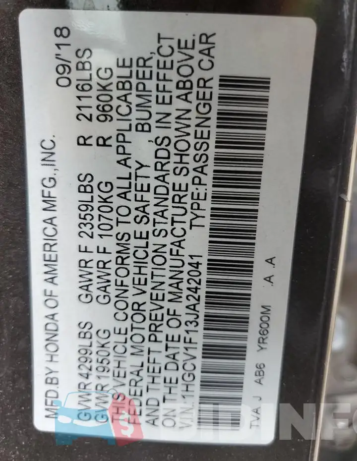 1HGCV1F13JA242041 Photo# 12