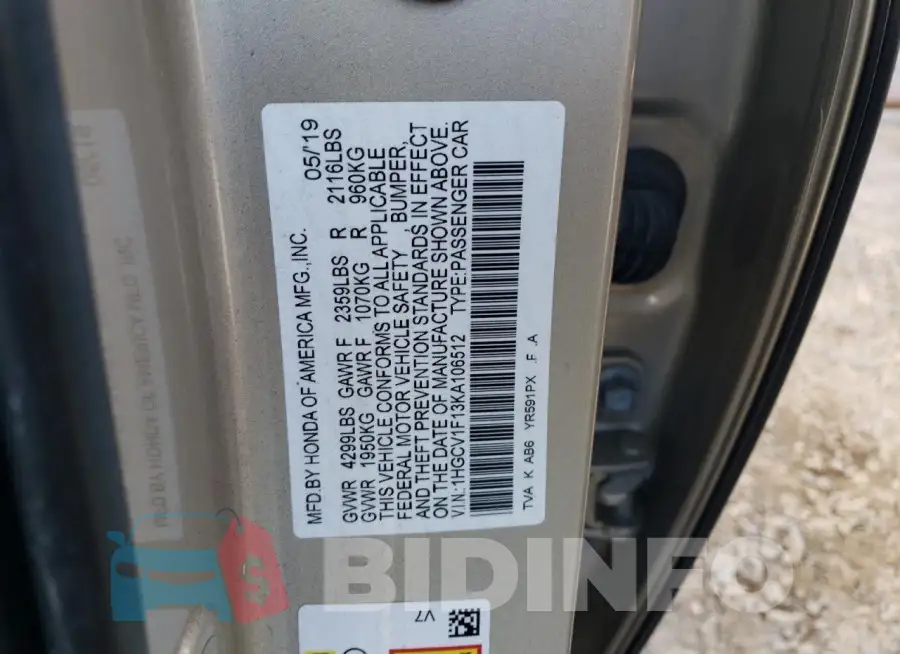 1HGCV1F13KA106512 Photo# 13