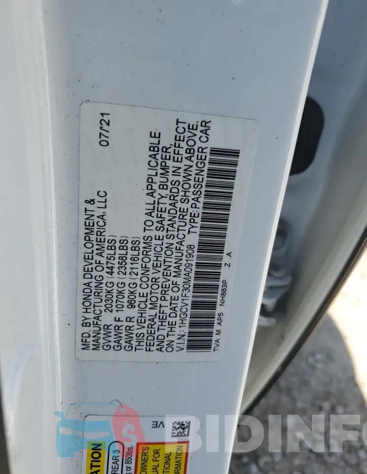 1HGCV1F30MA091908 Photo# 12