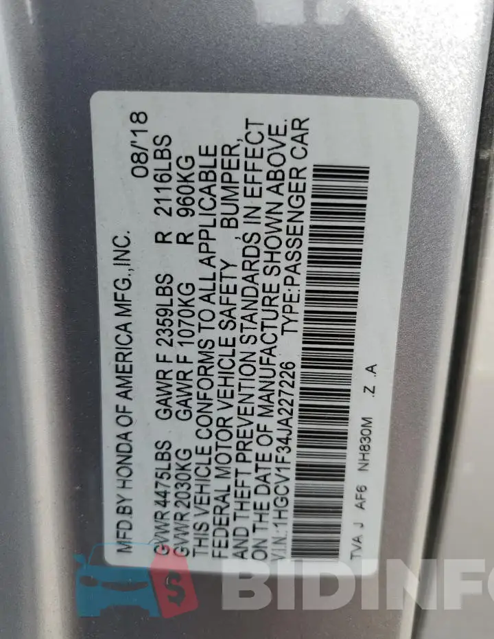 1HGCV1F34JA227226 Photo# 13