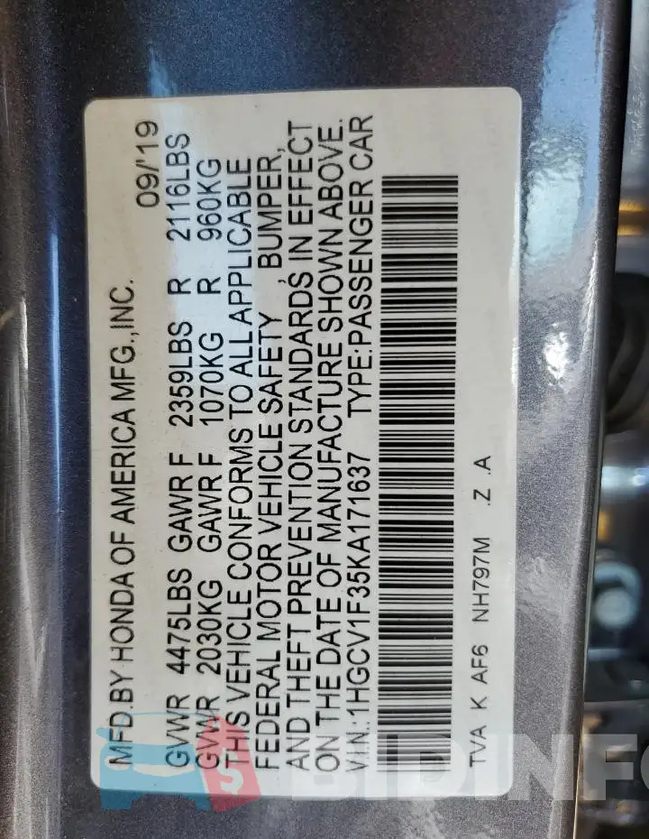 1HGCV1F35KA171637 Photo# 13