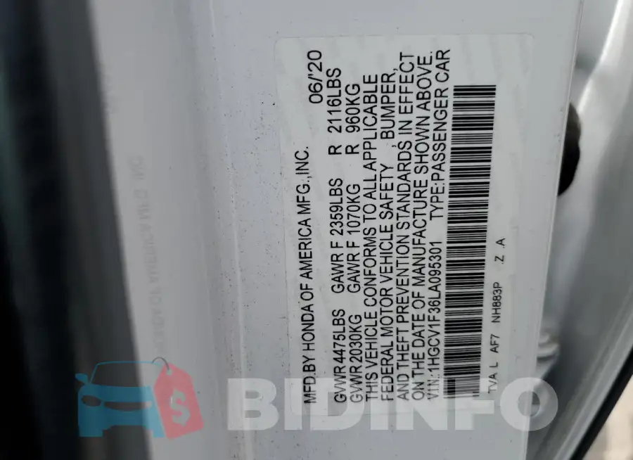 1HGCV1F36LA095301 Photo# 12