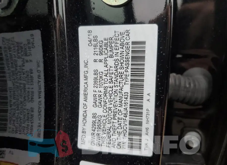 1HGCV1F46JA161433 Photo# 12