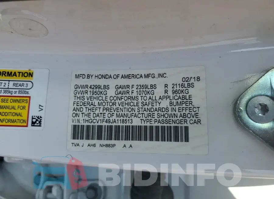 1HGCV1F49JA118513 Photo# 13