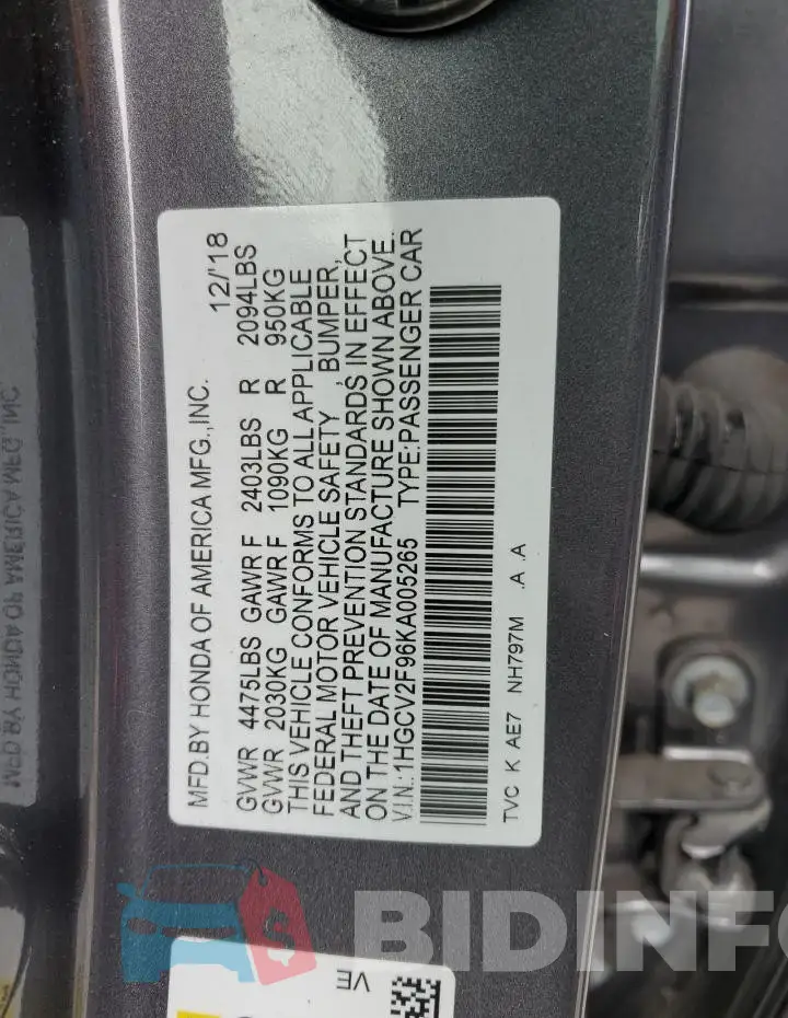 1HGCV2F96KA005265 Photo# 12