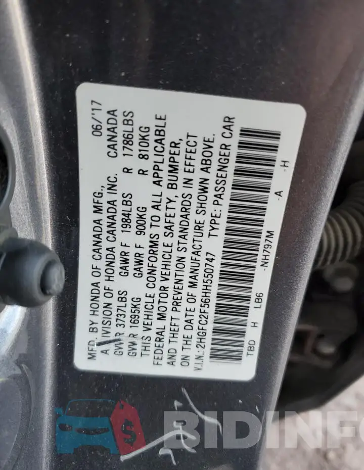 2HGFC2F56HH550747 Photo# 13