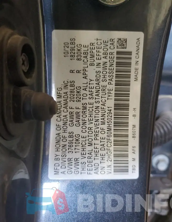 2HGFC2F60MH502941 Photo# 13