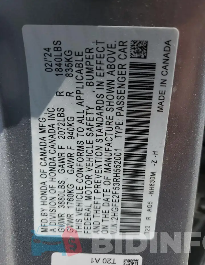 2HGFE2F53RH552001 Photo# 13
