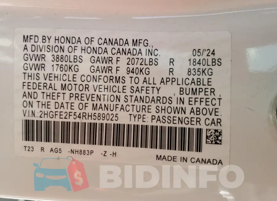 2HGFE2F54RH589025 Photo# 12