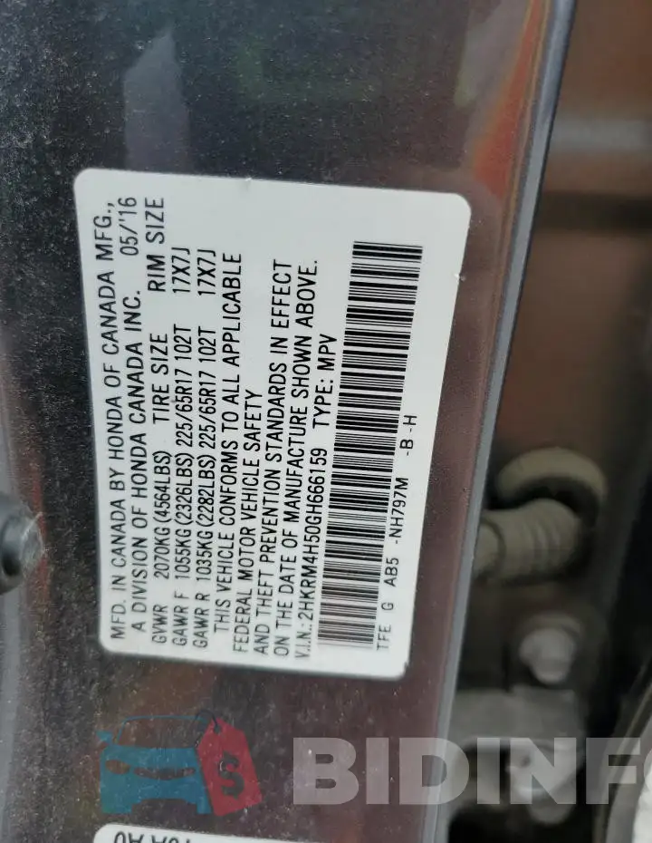 2HKRM4H50GH666159 Photo# 13