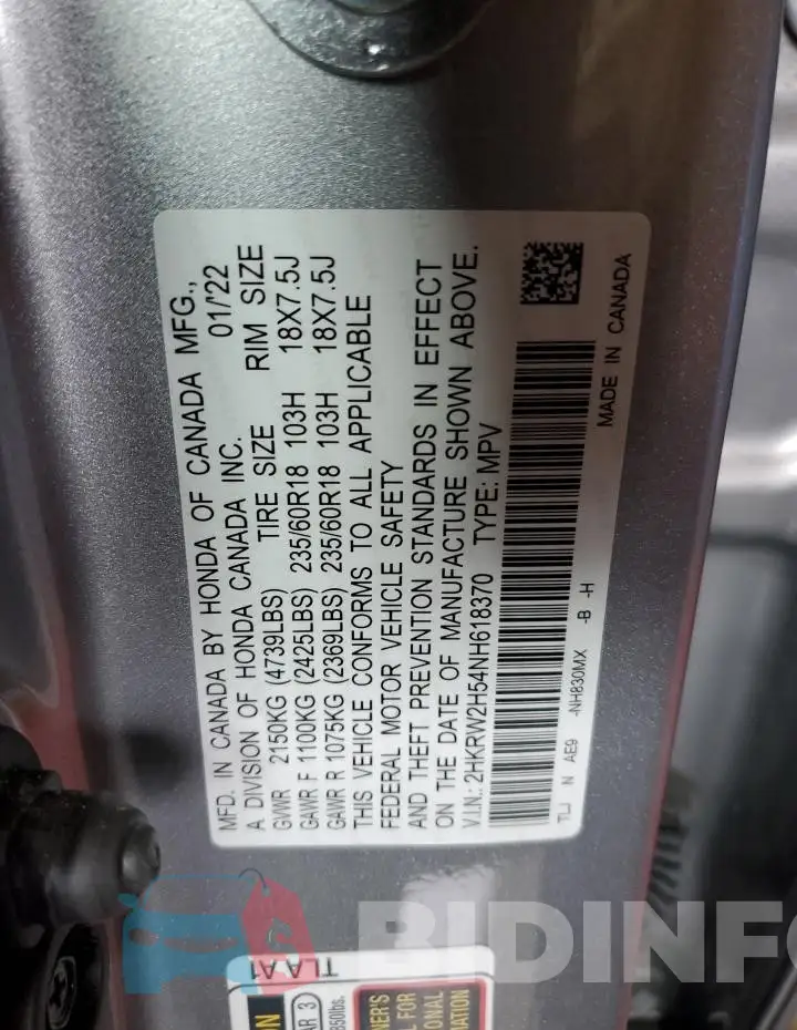 2HKRW2H54NH618370 Photo# 13