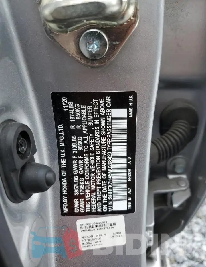 SHHFK7H45MU208420 Photo# 13