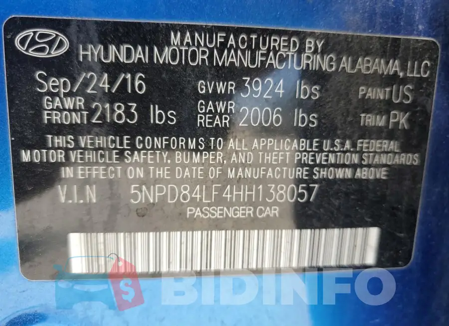 5NPD84LF4HH138057 Photo# 12