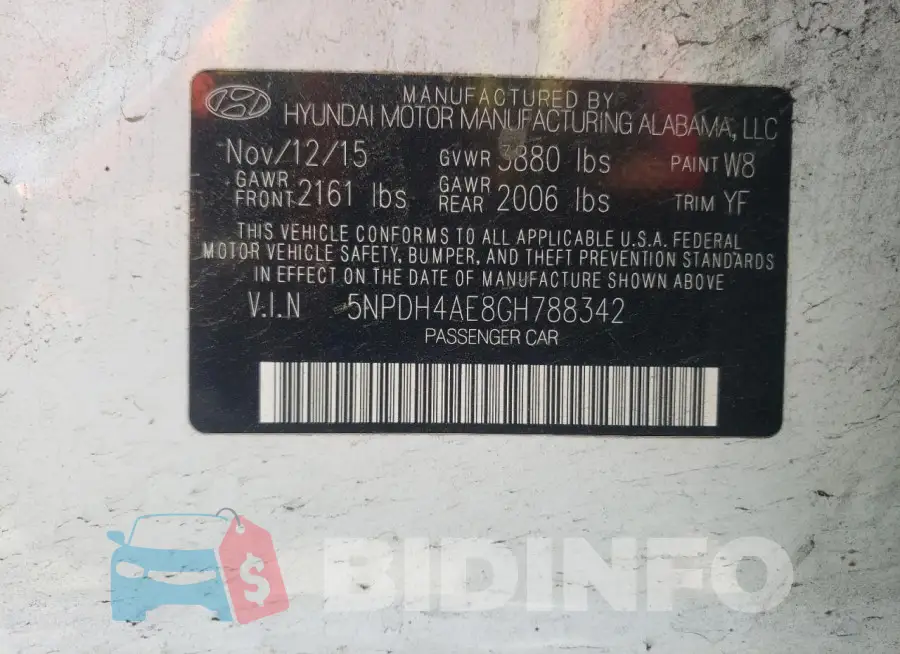 5NPDH4AE8GH788342 Photo# 12