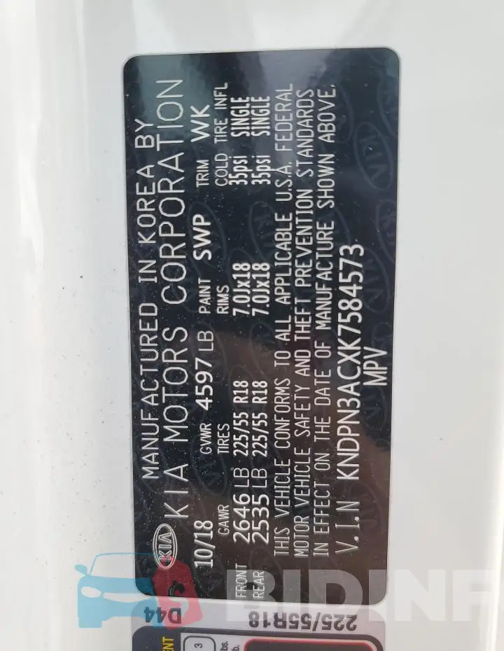 KNDPN3ACXK7584573 Photo# 14