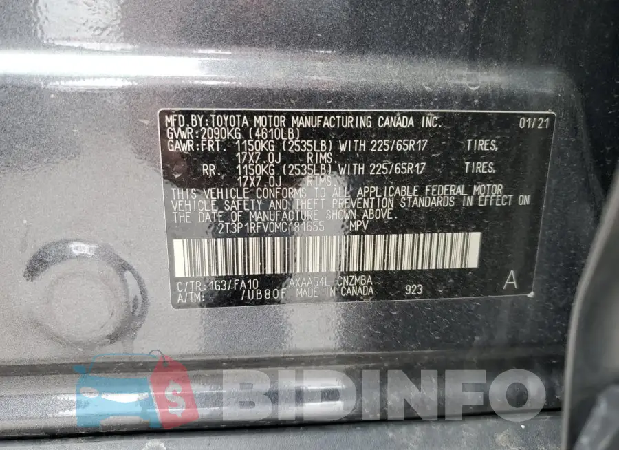 2T3P1RFV0MC181655 Photo# 13