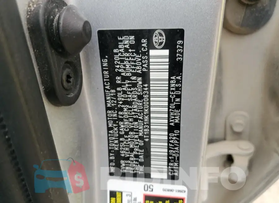 4T1B31HK1KU006344 Photo# 13