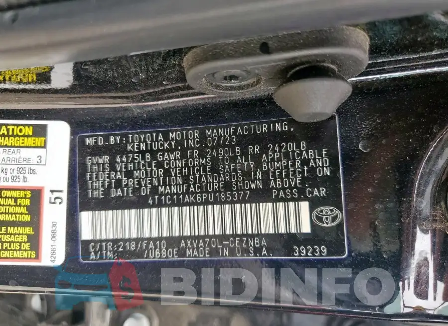 4T1C11AK6PU185377 Photo# 12