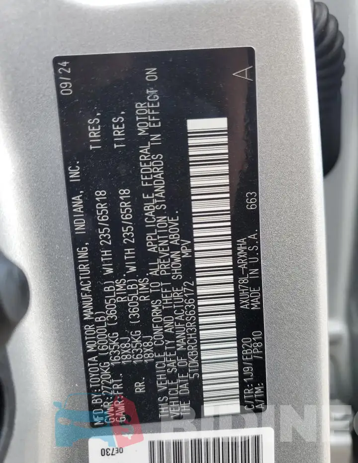 5TDKBRCH3RS636172 Photo# 13