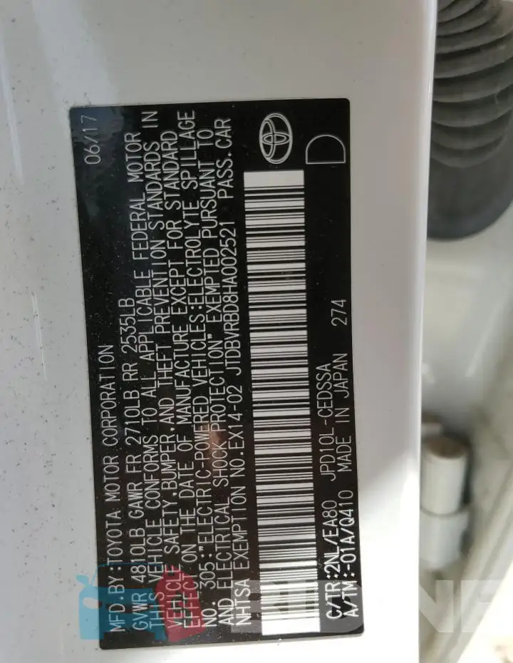 JTDBVRBD8HA002521 Photo# 13