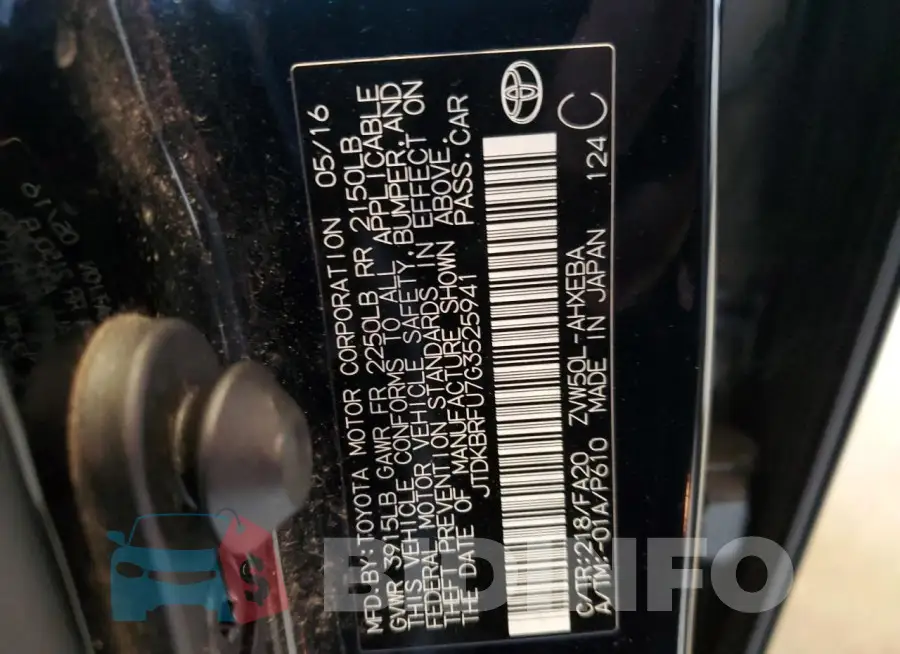 JTDKBRFU7G3525941 Photo# 12