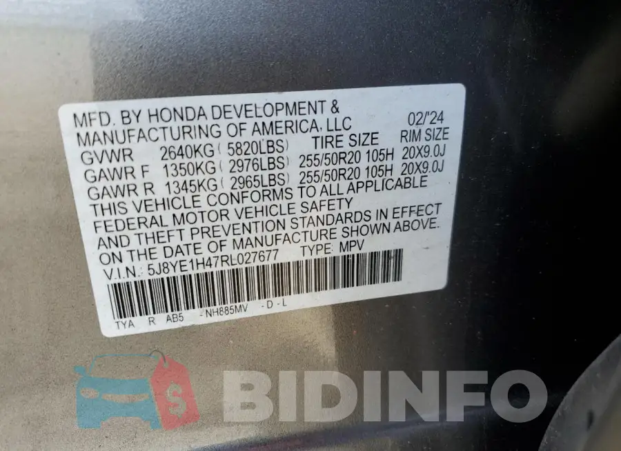 5J8YE1H47RL027677 Photo# 13