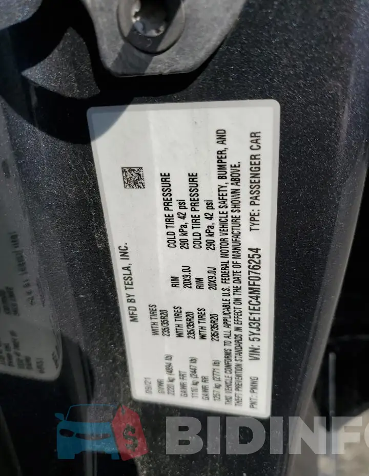 5YJ3E1EC4MF076254 Photo# 12
