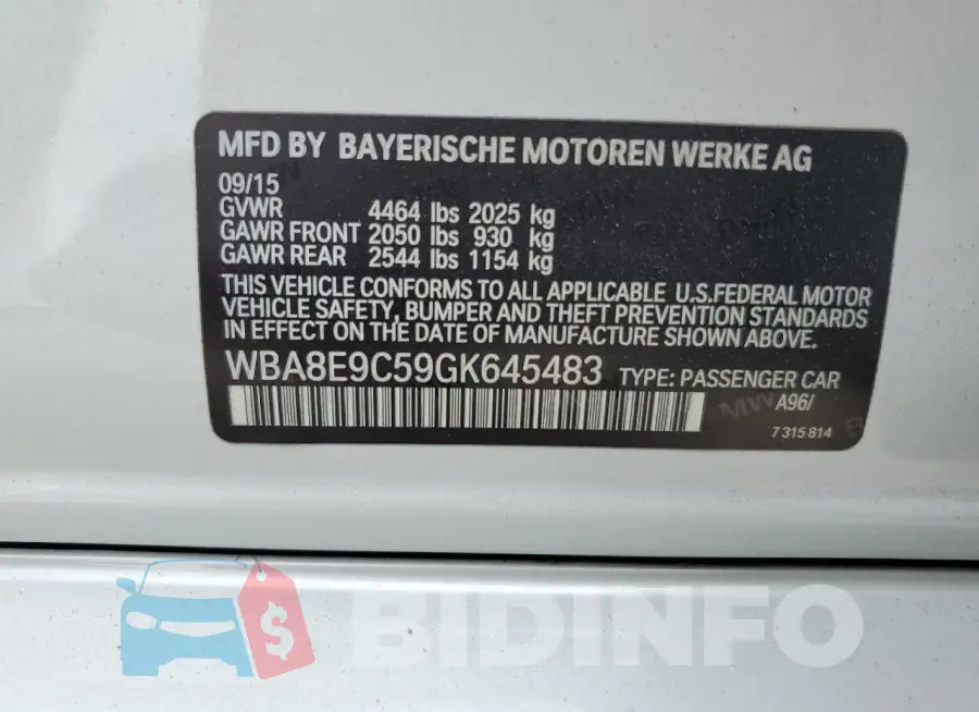 WBA8E9C59GK645483 Photo# 12