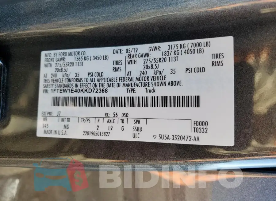 1FTEW1E40KKD72368 Photo# 12