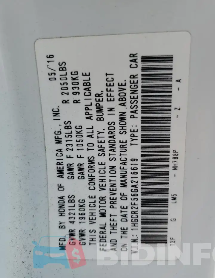 1HGCR2F56GA216619 Photo# 13