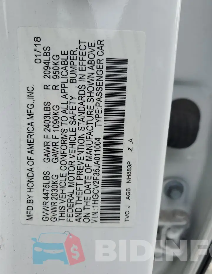 1HGCV2F35JA011004 Photo# 12