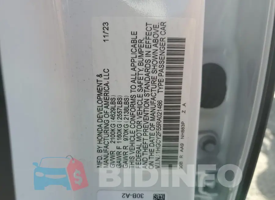 1HGCY2F55RA021486 Photo# 12