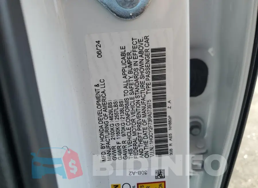 1HGCY2F73RA073975 Photo# 12