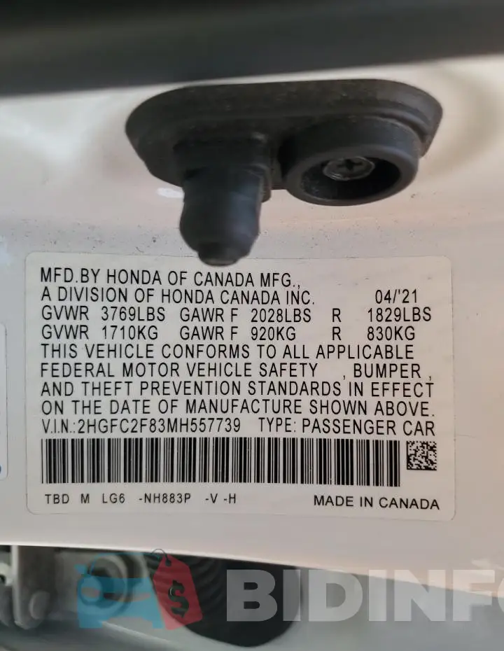 2HGFC2F83MH557739 Photo# 12