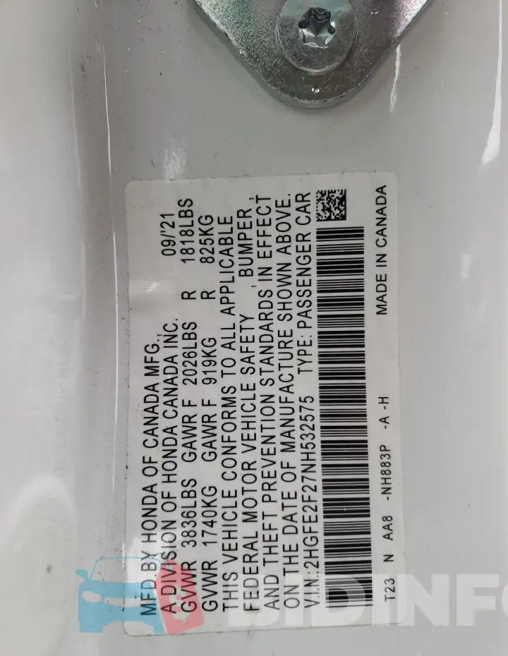 2HGFE2F27NH532575 Photo# 13