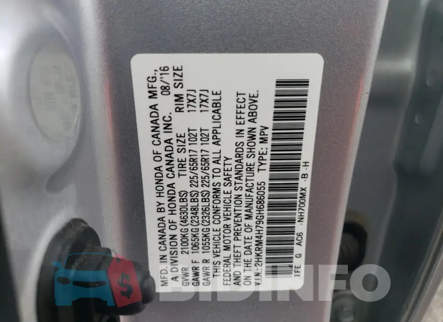 2HKRM4H79GH686055 Photo# 13