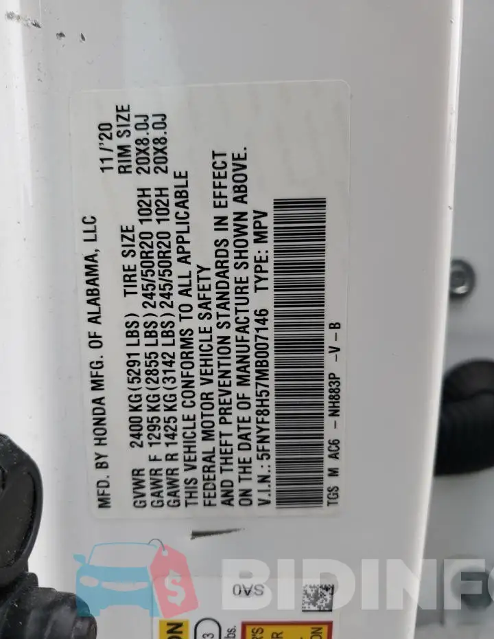 5FNYF8H57MB007146 Photo# 13