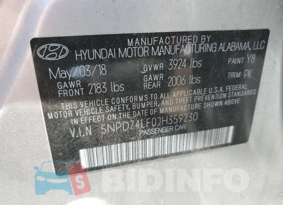 5NPD74LF0JH359230 Photo# 13