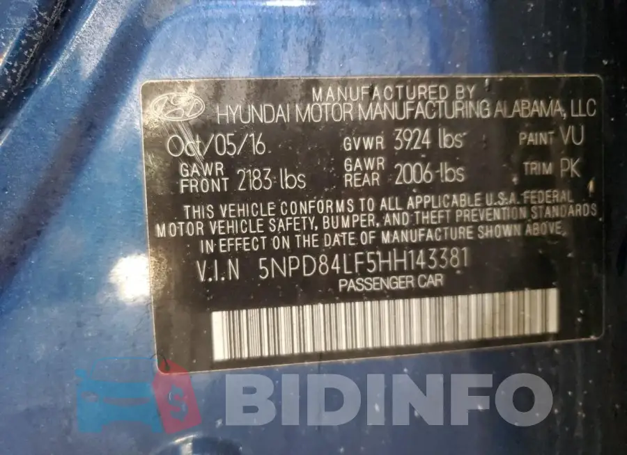 5NPD84LF5HH143381 Photo# 12 5NPD84LF5HH143381 Photo# 12