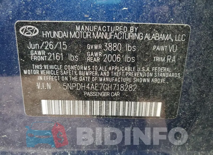5NPDH4AE7GH718282 Photo# 12