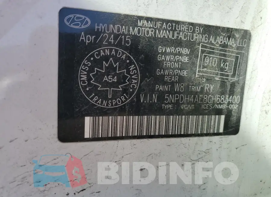 5NPDH4AE8GH683400 Photo# 12