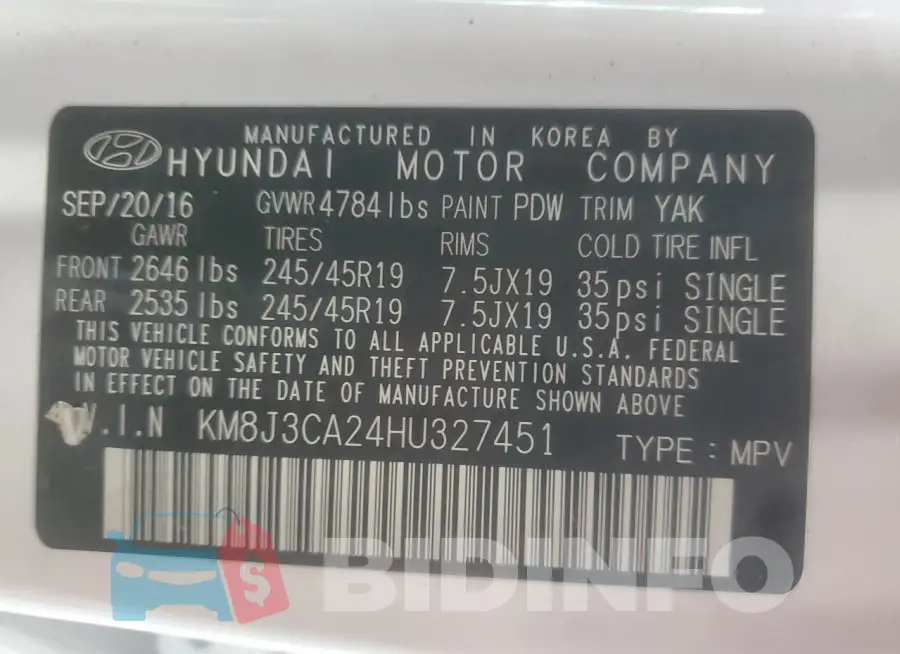 KM8J3CA24HU327451 Photo# 13