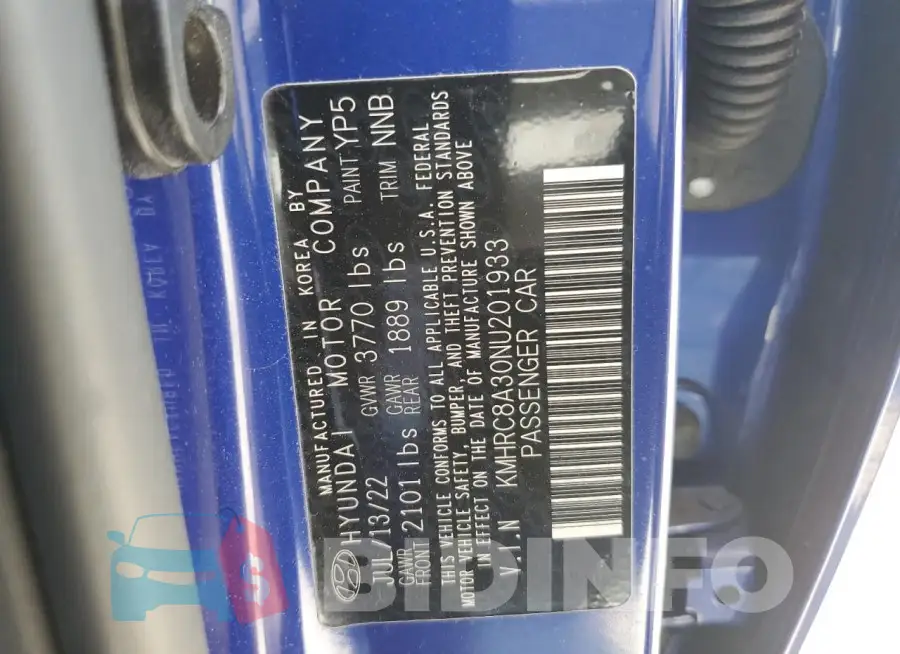 KMHRC8A30NU201933 Photo# 14