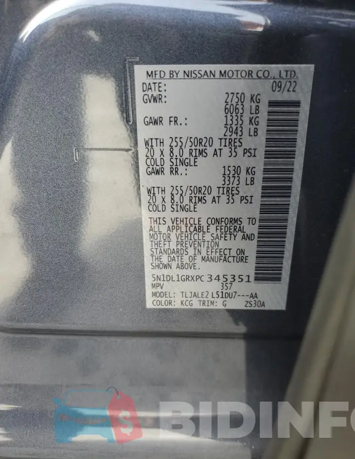 5N1DL1GRXPC345351 Photo# 13