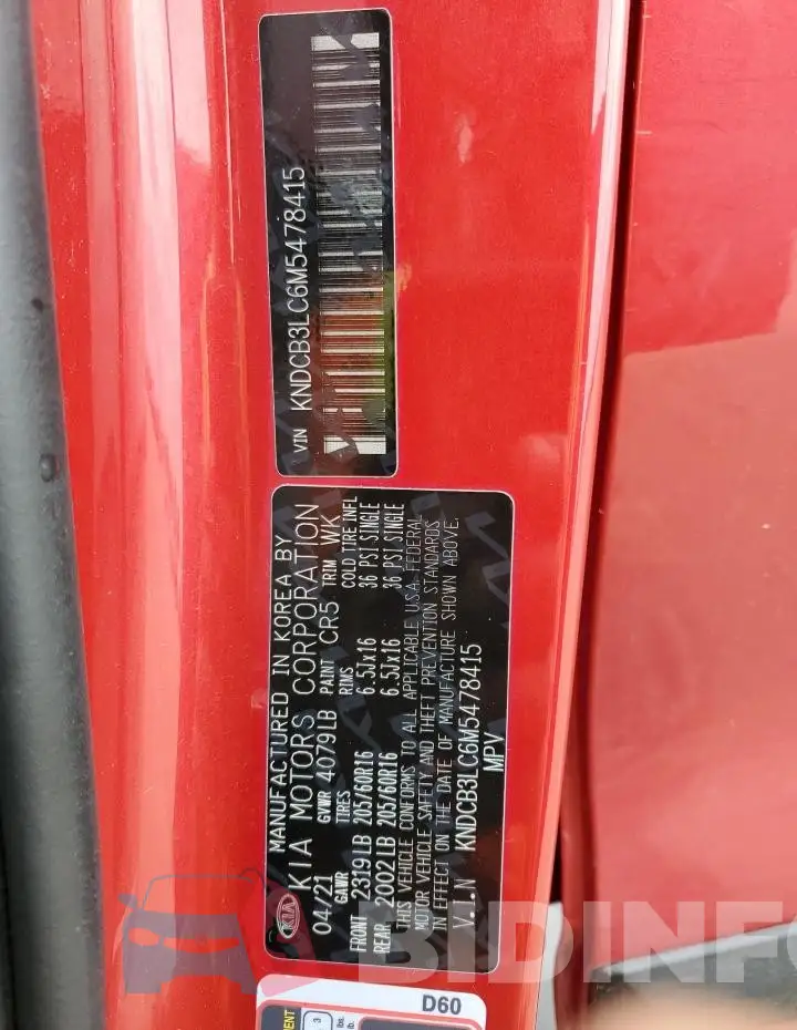 KNDCB3LC6M5478415 Photo# 14